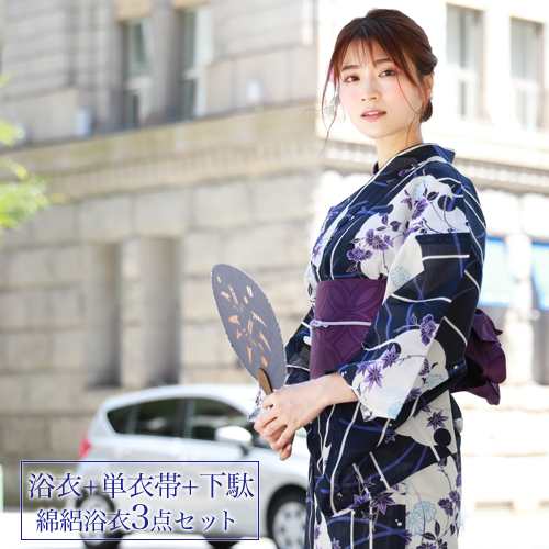 超激安 綿絽浴衣 (綿80 麻20) 帯セット - 浴衣