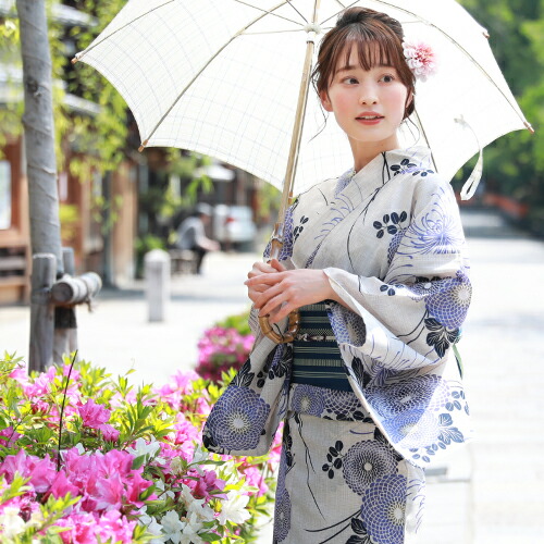 両面白半幅帯つき◆最高級【綿麻浴衣】黒狢菊古典ゆかた◆高級変わり織◆着物 Amazon | [ブリリアントピース] 浴衣 単品 レトロ 高級変わり