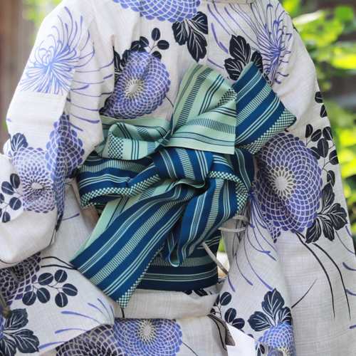 浴衣 セット レトロ 高級変わり織り綿麻浴衣3点セット「生成り地