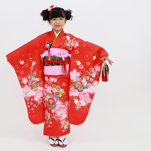 7歳 七五三 赤 ピンク フルセット （七五三超早割11%OFF8/21迄