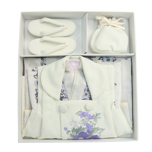 七五三 3歳 着物 レンタル 女の子 被布着物10点セット「オフホワイト地に紫