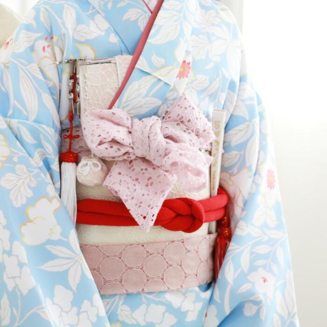 七五三 着物セット 水色と赤の花柄　7歳 七五三 着物セット 水色と赤の花柄 7歳