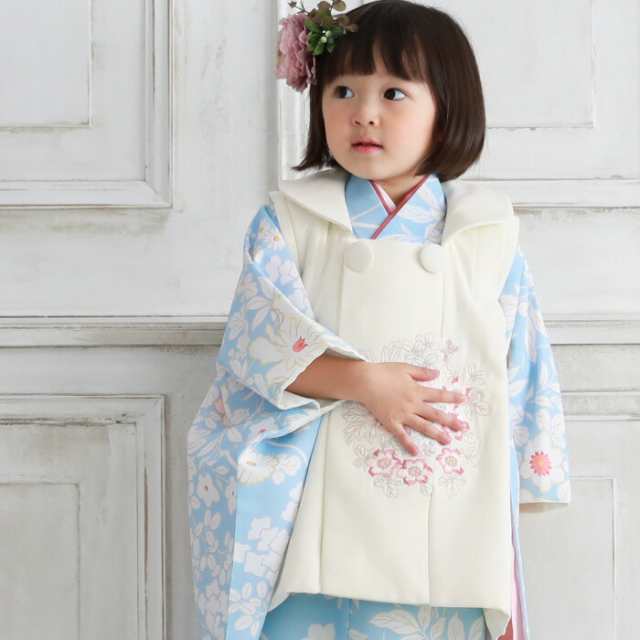 七五三 着物 3歳 レンタル 女の子 被布着物10点セット「水色地に