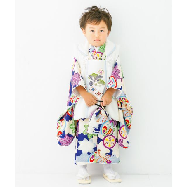 510ab4◎七五三 三歳 男の子 アンティーク着物&被布 レトロ 群青色◎ 510ab4◎七五三 三歳 男の子 アンティーク着物&被布 レトロ 群青色