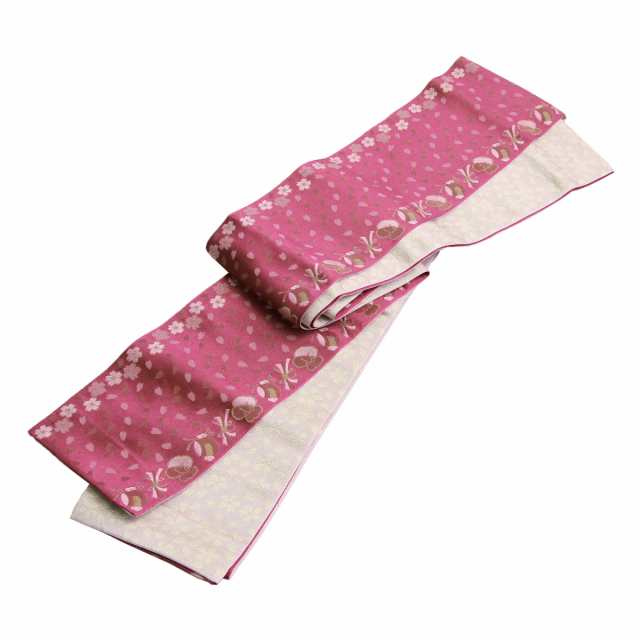 日本製 リバーシブルはかま帯「桜と宝づくし」半幅帯 小袋帯 細帯 半巾