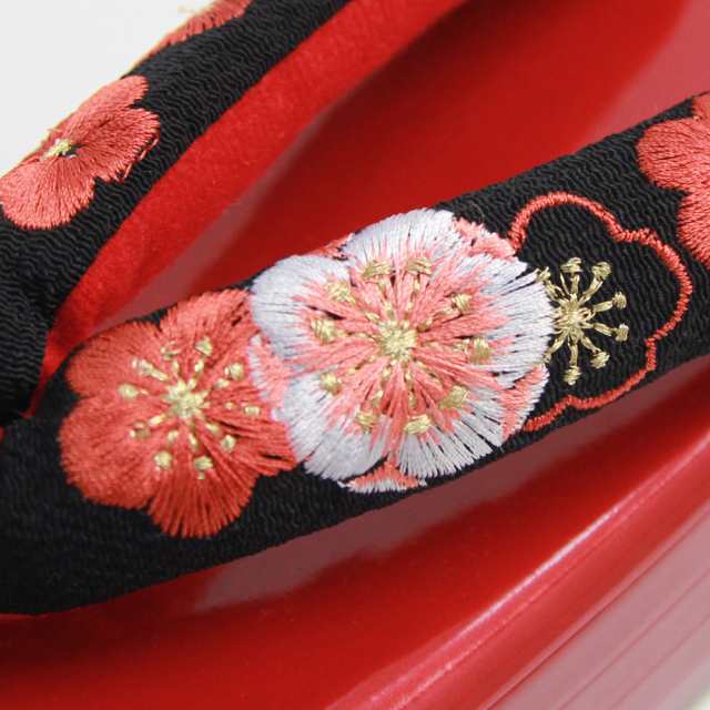 zu〕梅刺繍 4枚芯草履 赤 フリーサイズ 草履 成人式 厚底 四枚芯 卒業