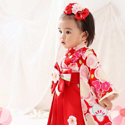 JAPAN STYLE 袴 1歳 女の子 レンタル ひな祭り 衣装「赤地にレトロ梅と