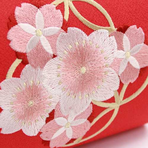 zu〕日本製 成人式 振袖用 和装バッグ「赤地に七宝・桜刺繍」和装