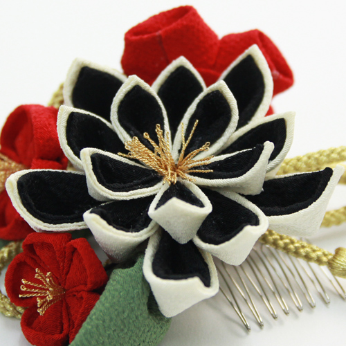 タッセル付き ちりめんつまみ花髪飾り3点セット 卒業式 袴 成人式 結婚