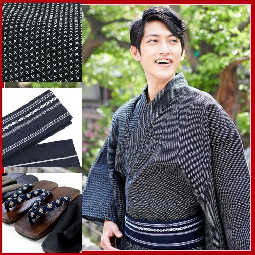 男物綿麻浴衣3点セット 黒地に白の蚊絣 浴衣 角帯 下駄 男性 メンズ 黒の通販はau Pay マーケット なでしこ
