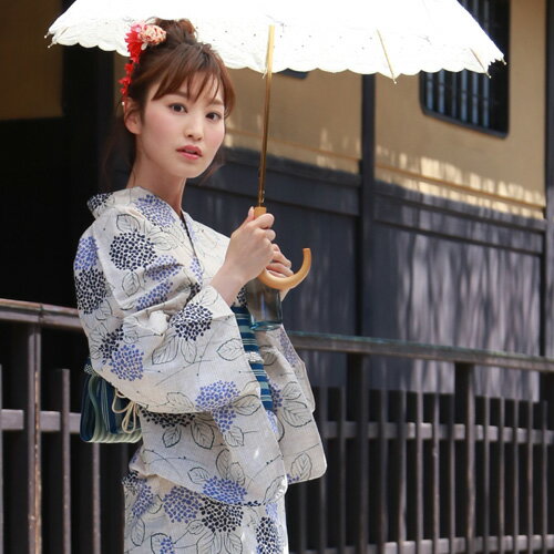 新品 高級綿麻紫陽花柄浴衣3点セット