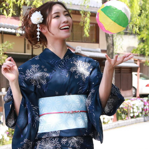 浴衣 レトロ レディース セット 大人 レトロモダン 変わり織り浴衣3点セット 紺色に白線香花火 浴衣 紺 花火 古典柄の通販はau Pay マーケット なでしこ