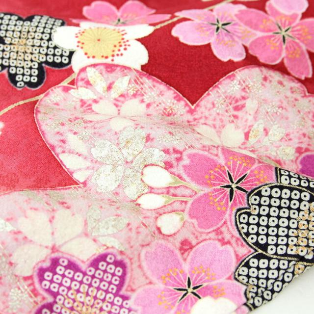 卒業式 袴 レンタル 女 袴セット 正絹 振袖 着物＆袴 フルセットレンタル  安い 「赤地に八重桜 ピンク 絞り調 クリーム 黒」 卒業式 袴 レンタル 女 袴セット 正絹 振袖 着物＆袴 フルセット