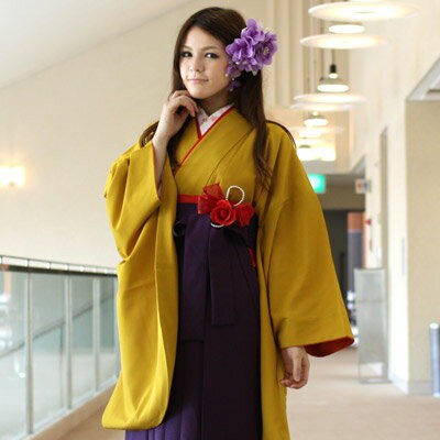 卒業式 袴セット レンタル 2尺袖着物＆袴 フルセットレンタル 黄 緑 袴