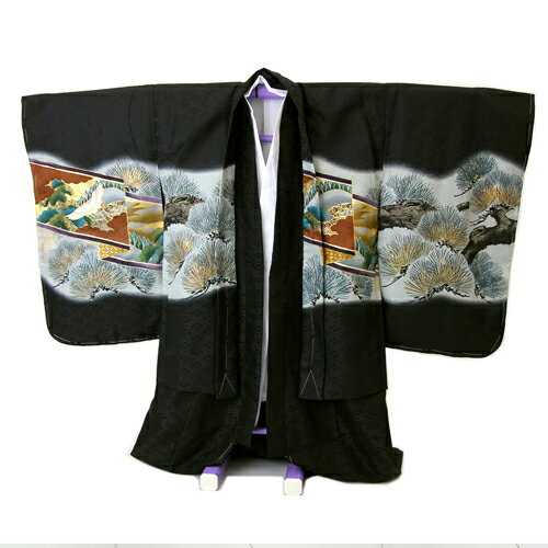 七五三着物レンタル】七五三 5歳 男の子用 羽織袴13点セット「黒地に鷲