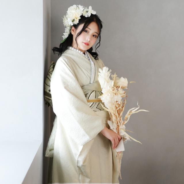 最大20日間レンタル 振袖 レンタル 成人式 白 生成り地に大輪ジャガード振袖24点フルセットレンタル 無地 シンプル モード 1月 流行り フォーマル_12