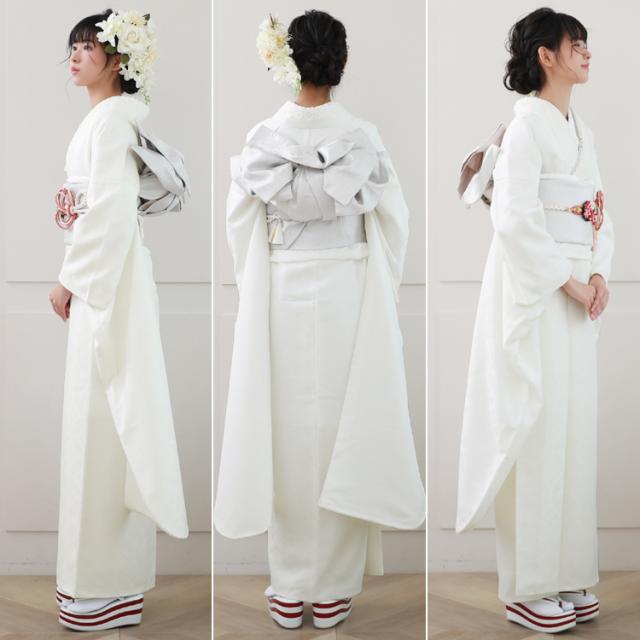 最大20日間レンタル 振袖 成人式 レンタル シンプル20点フルセット 「生成り地に花紋」 成人式 モード 結婚式 フォーマル 赤 地紋 生成り 白 オフ_10