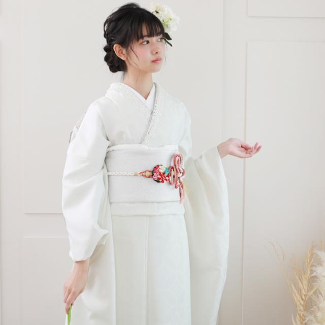 最大20日間レンタル 振袖 成人式 レンタル シンプル20点フルセット 「生成り地に花紋」 成人式 モード 結婚式 フォーマル 赤 地紋 生成り 白 オフ_11
