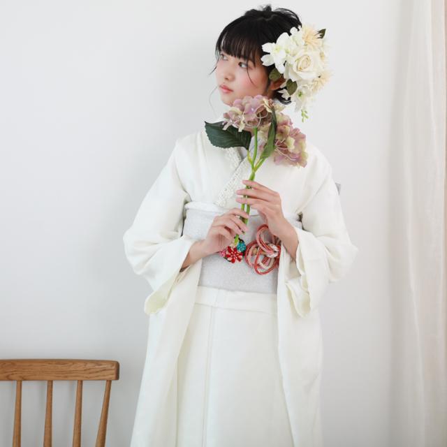 最大20日間レンタル 振袖 成人式 レンタル シンプル20点フルセット 「生成り地に花紋」 成人式 モード 結婚式 フォーマル 赤 地紋 生成り 白 オフ_13