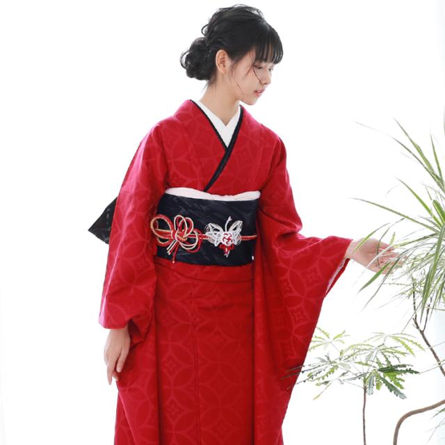 最大20日間レンタル 振袖 成人式 レンタル シンプル21点フルセット 「赤地に花紋」 成人式 結婚式 フォーマル 赤 地紋 赤色_2
