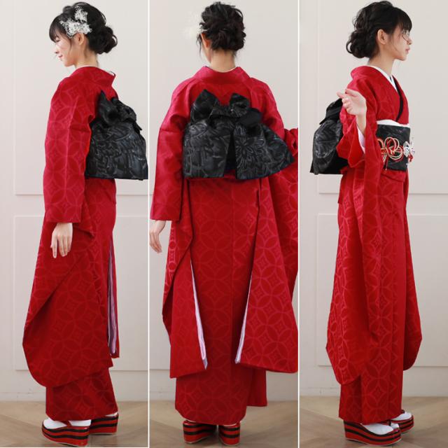 最大20日間レンタル 振袖 成人式 レンタル シンプル21点フルセット 「赤地に花紋」 成人式 結婚式 フォーマル 赤 地紋 赤色_4