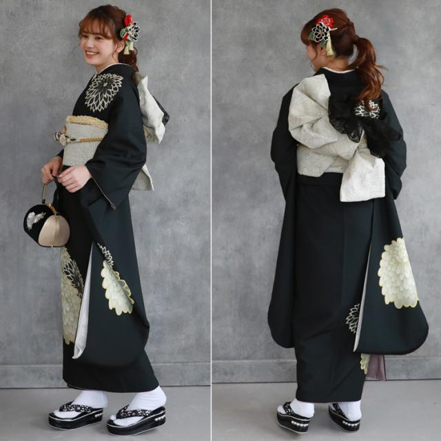 最大20日間レンタル 振袖 レンタル 成人式 黒 着物 フルセットレンタル