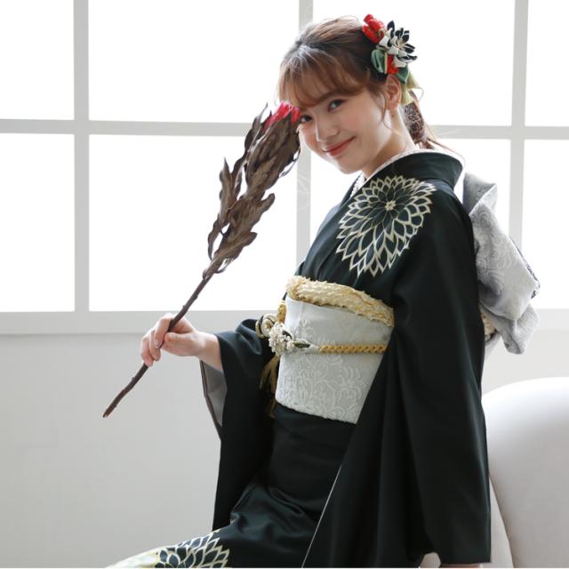 最大20日間レンタル 振袖 レンタル 成人式 黒 着物 フルセットレンタル