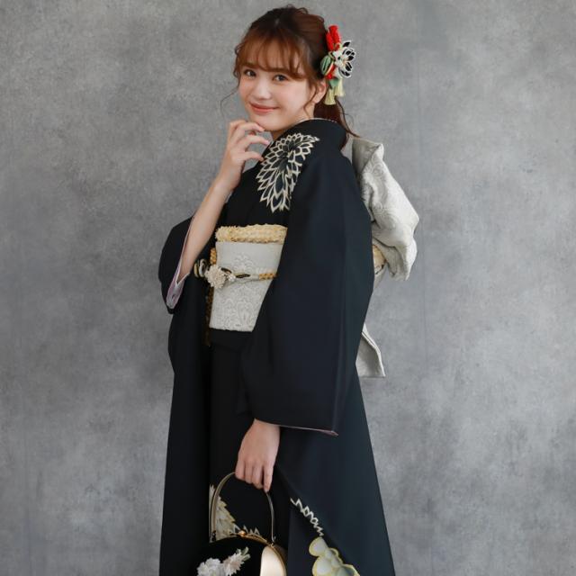 最大20日間レンタル 振袖 レンタル 成人式 黒 着物 フルセットレンタル