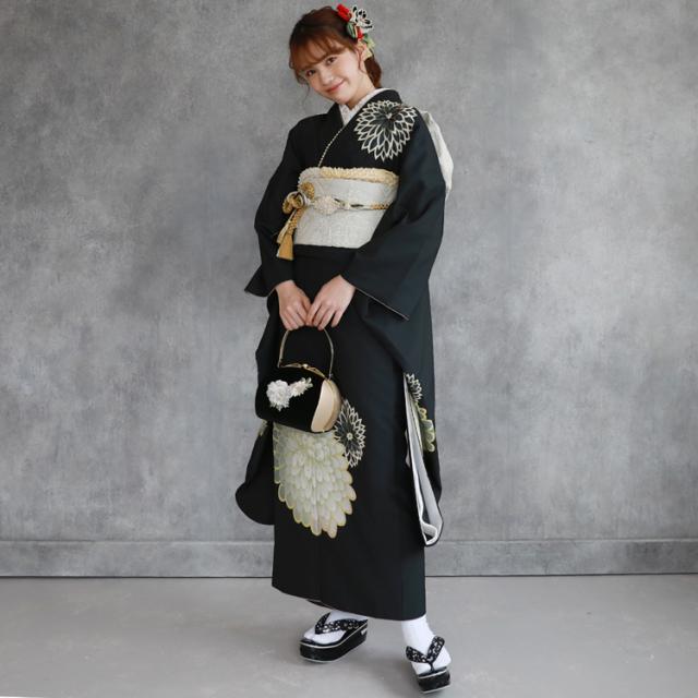 最大20日間レンタル 振袖 レンタル 成人式 黒 着物 フルセット