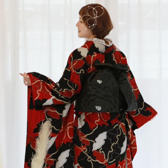 最大30日間レンタル】 振袖 レンタル 1ヶ月 成人式 一式 赤 黒 着物
