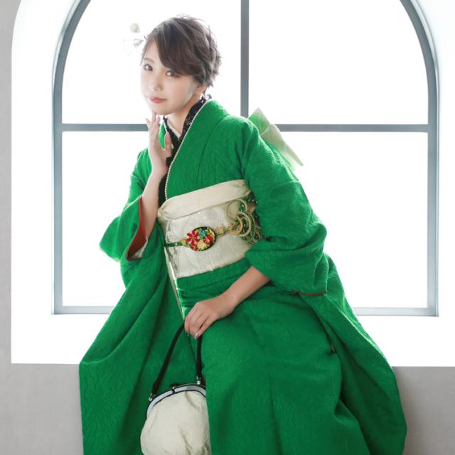 最大20日間レンタル 振袖 レンタル 緑 成人式 グリーン 緑地に大輪