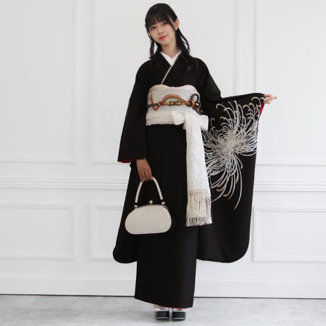 最大20日間レンタル 振袖 レンタル 成人式 黒 着物 黒地乱菊柄振袖24点