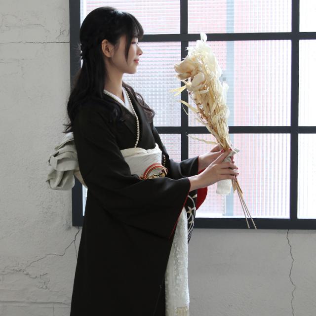 最大20日間レンタル 振袖 レンタル 成人式 黒 着物 黒地乱菊柄振袖24点