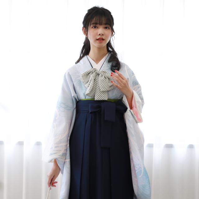 卒業式 袴 レンタル 女 大学 フルセット 袴セット 女性 卒業式袴セット 袴フルセットレンタル シンプル 「水色に乱菊」   大人の通販は