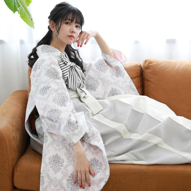 卒業式 袴 レンタル 女 大学 フルセット 袴セット 女性 卒業式袴セット 袴フルセットレンタル  シンプル 「オフホワイトに更紗」   大人