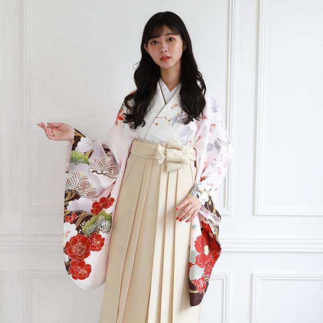 卒業式 袴 レンタル 女 大学 フルセット 袴セット 女性 卒業式袴セット 袴フルセット 「白地に牡丹と椿」レンタル シンプル   大人