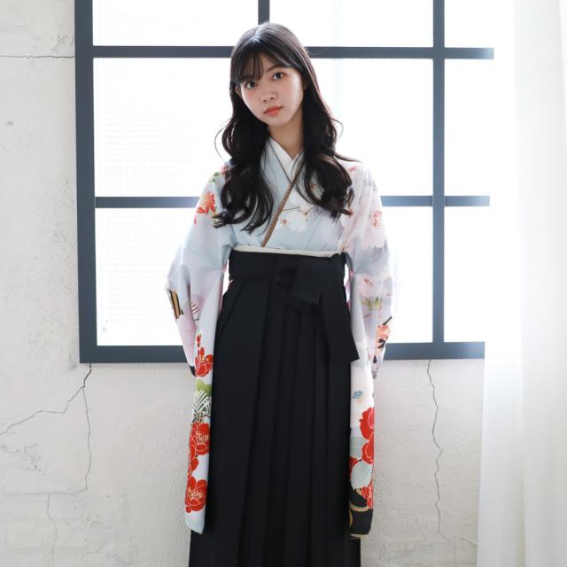 卒業式 袴 レンタル 女 大学 フルセット 袴セット 女性 卒業式袴セット 袴フルセット 「グレー地に梅と松」レンタル シンプル   大人