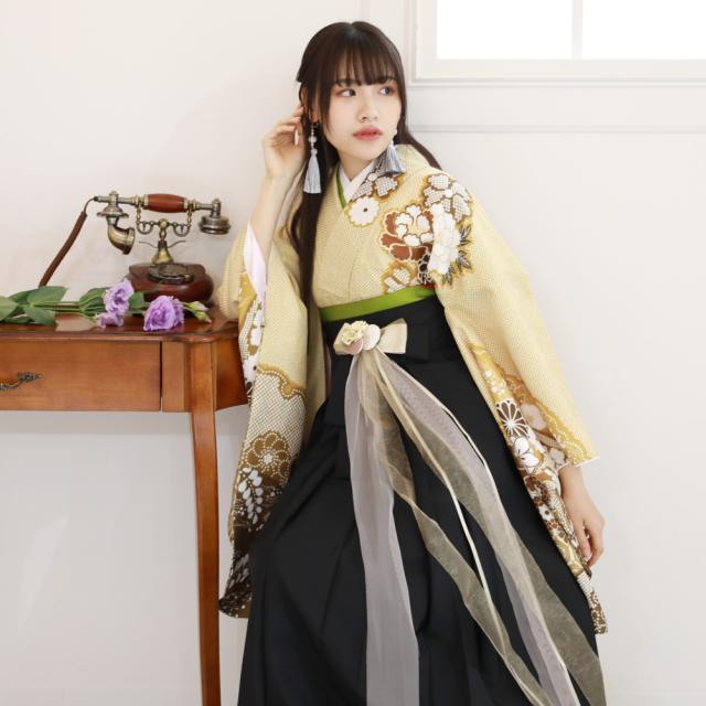 卒業式 袴 レンタル 女 大学 フルセット 袴セット 女性 卒業式袴セット 袴フルセット 「カラシ地に絞りに花」レンタル シンプル   大人の通販は