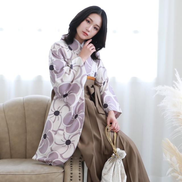 【履物が選べるレンタル】   卒業式 袴 レンタル 女 大学 フルセット 袴セット 女性 卒業式袴セット 袴フルセット 「オフホワイトにねじり梅」レンタル シンプル   大人