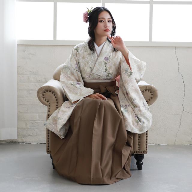 卒業式 袴 レンタル 女 大学 フルセット 袴セット 女性 卒業式袴セット 袴フルセット 「ベージュに小花」レンタル シンプル   大人