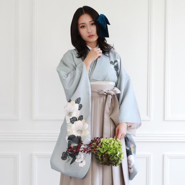 履物が選べるレンタル   卒業式 袴 レンタル 女 大学 フルセット 袴セット 女性 卒業式袴セット 袴フルセット 「グレーに牡丹に花」レンタル シンプル   大人