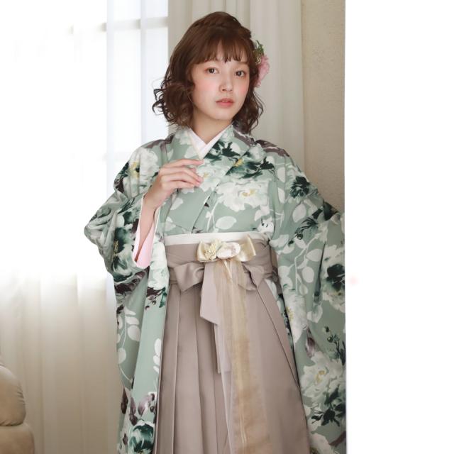 履物が選べるレンタル 桜田ひより×百華ブランド 卒業式 袴 レンタル 女 大学生 フルセット 袴セット 女性 卒業式袴セット 袴フルセット 「薄緑地にクラシカルポピー」レンタル シンプル 大人