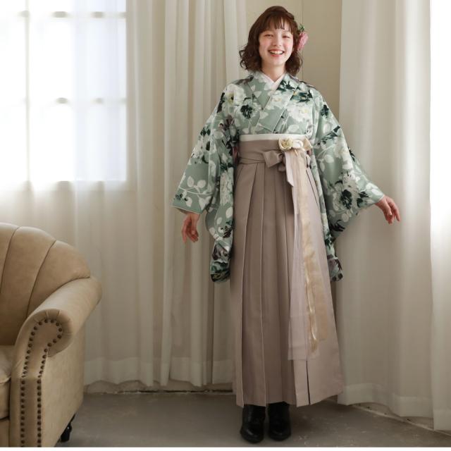 履物が選べるレンタル 桜田ひより×百華ブランド 卒業式 袴 レンタル 女 大学生 フルセット 袴セット 女性 卒業式袴セット 袴フルセット 「薄緑地にクラシカルポピー」レンタル シンプル 大人