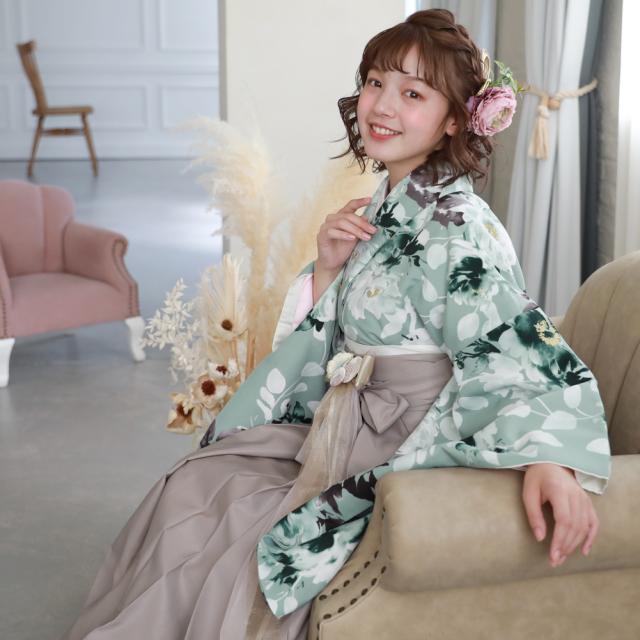 履物が選べるレンタル 桜田ひより×百華ブランド 卒業式 袴 レンタル 女 大学生 フルセット 袴セット 女性 卒業式袴セット 袴フルセット 「薄緑地にクラシカルポピー」レンタル シンプル 大人