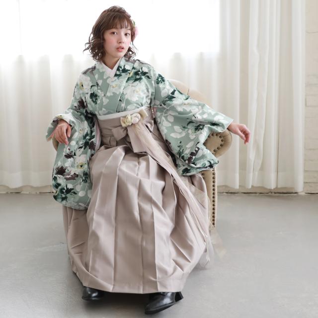 履物が選べるレンタル 桜田ひより×百華ブランド 卒業式 袴 レンタル 女 大学生 フルセット 袴セット 女性 卒業式袴セット 袴フルセット 「薄緑地にクラシカルポピー」レンタル シンプル 大人