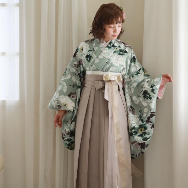 履物が選べるレンタル 桜田ひより×百華ブランド 卒業式 袴 レンタル 女 大学生 フルセット 袴セット 女性 卒業式袴セット 袴フルセット 「薄緑地にクラシカルポピー」レンタル シンプル 大人