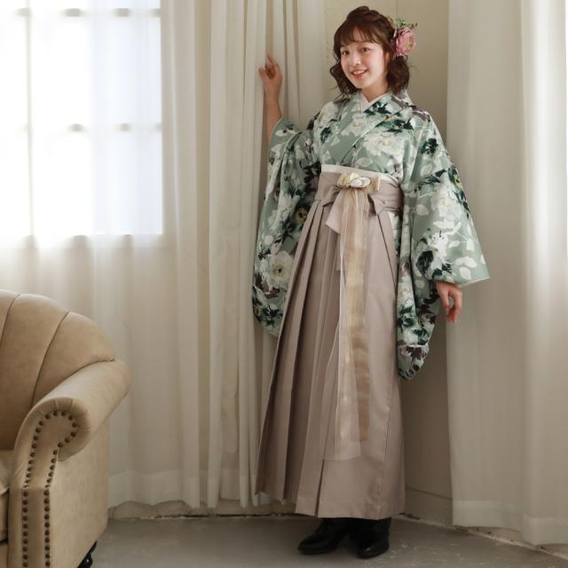 履物が選べるレンタル 桜田ひより×百華ブランド 卒業式 袴 レンタル 女 大学生 フルセット 袴セット 女性 卒業式袴セット 袴フルセット 「薄緑地にクラシカルポピー」レンタル シンプル 大人