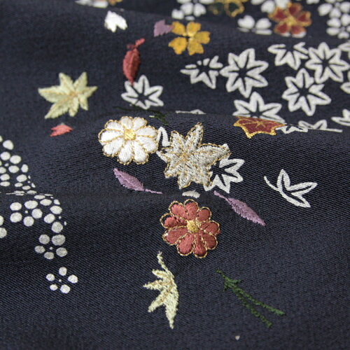 訪問着 レンタル １９点フルコーディネートレンタルセット  披露宴 「紺地に刺繍入り小花の波 梅 紅葉 桜」 訪問着 レンタル 19点フルコーディネートレンタルセット 披露宴