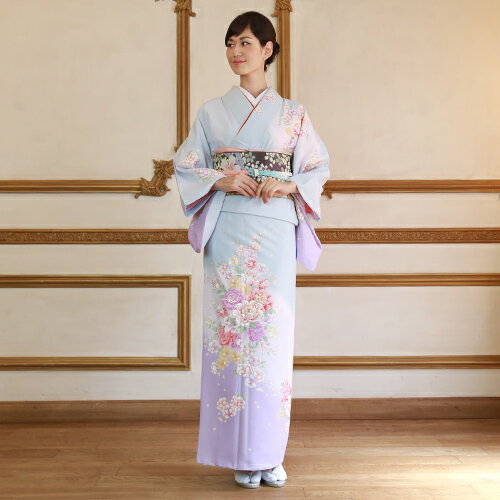 訪問着 レンタル 19点フルコーディネートレンタルセット「水色地に金の