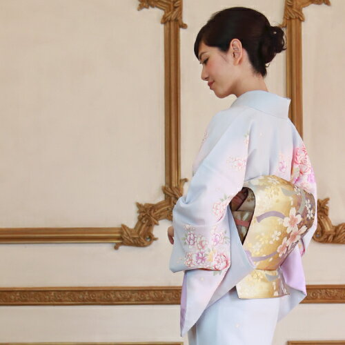 訪問着 レンタル 19点フルコーディネートレンタルセット「水色地に金の